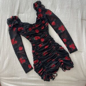 Tiger Mist Black and Red Floral Mini Dress